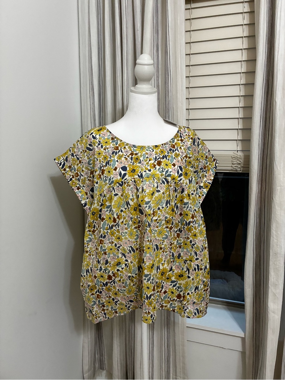 Tulip B Yellow Floral Scoop-Neck Boxy Blouse